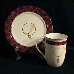 ARITA TARTAN PLATE WITH MATCHING MUG - HORN